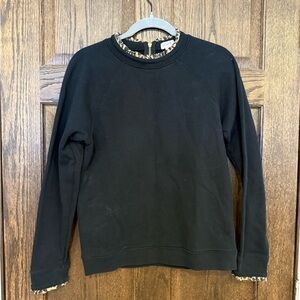 J. Crew 100% Black Crewneck Sweatshirt with Leopard Collar and Cuff Trim Medium